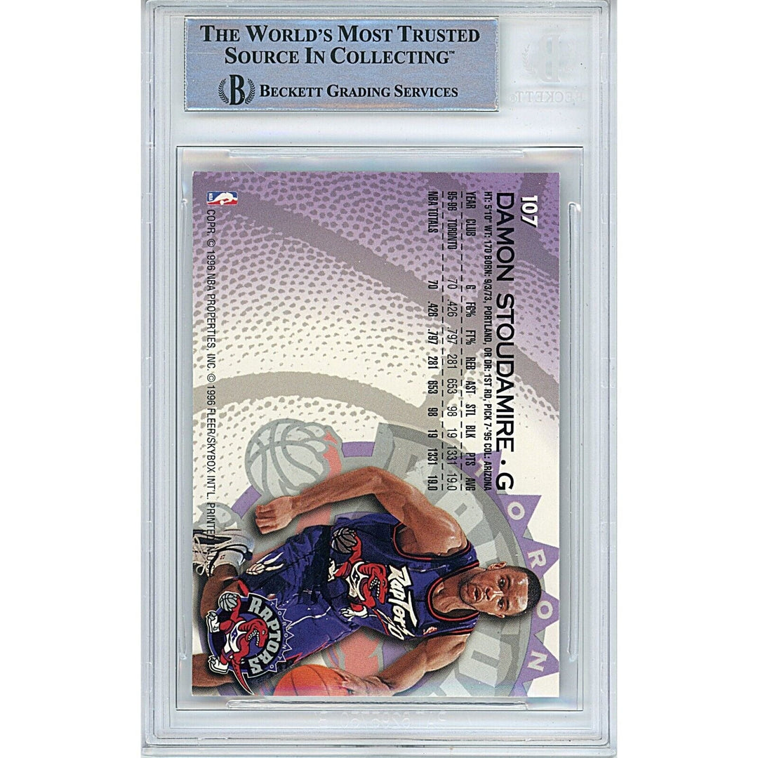 Damon Stoudamire Toronto Raptors Signed 1996 Fleer Basketball Card BAS Auth Auto Slab