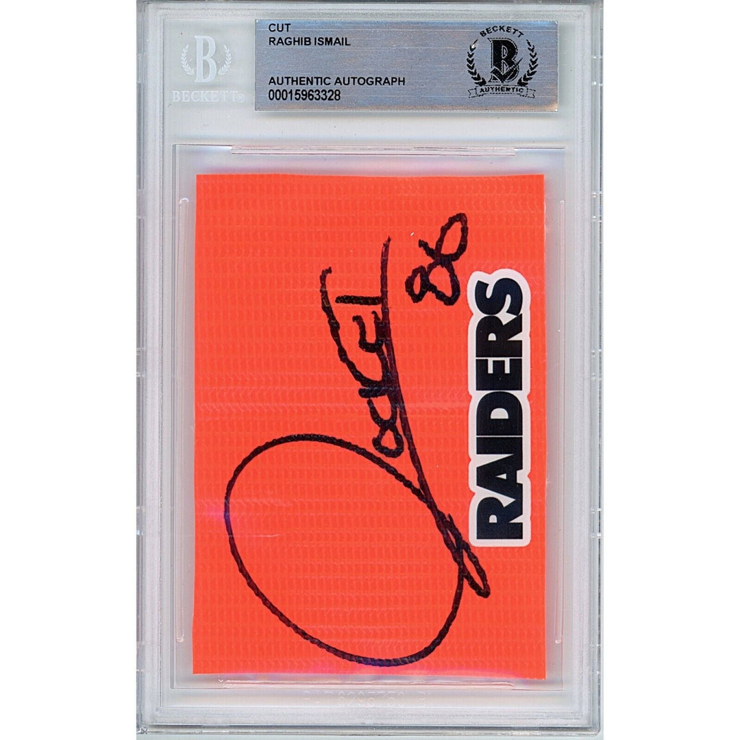 Raghib Rocket Ismail Las Vegas Raiders Signed Football Pylon Cut Beckett Auth Auto Slab