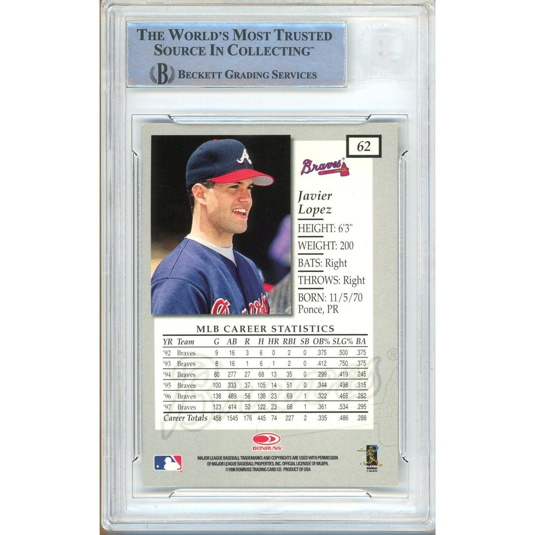 Javy Lopez Atlanta Braves Signed 1998 Donruss Elite Baseball Card Beckett Auth Auto Slab
