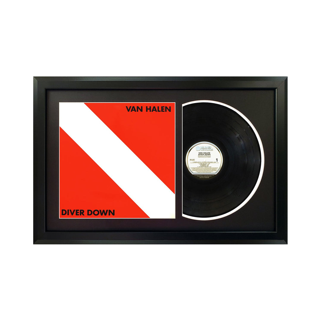 Van Halen Diver Down Genuine Vinyl Record & Cover Professionally Framed Wall Display with a Black Mat