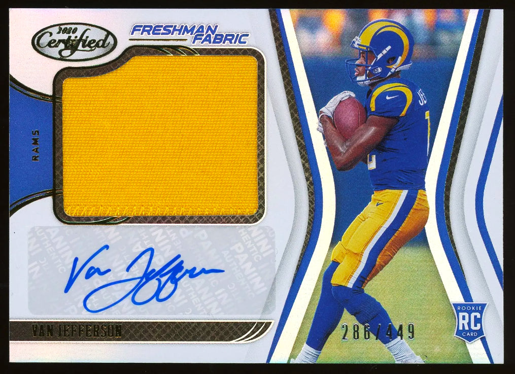 Van Jefferson 2020 Panini Certified Freshman Fabric RPA Rookie Jersey Relic Autograph Football Card #227  #286 of 449