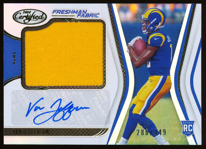 Van Jefferson 2020 Panini Certified Freshman Fabric RPA Rookie Jersey Relic Autograph Football Card #227  #286 of 449