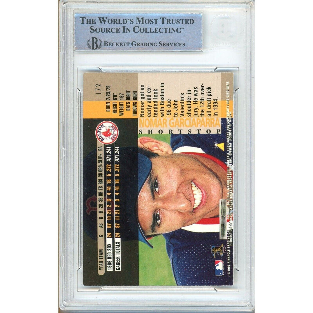 Nomar Garciaparra Boston Red Sox Signed 1997 Pinnacle Baseball Card BAS Auth Auto Slab