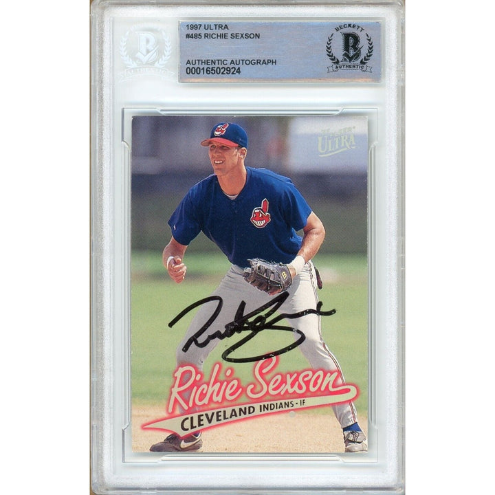 Baseballs- Autographed- Richie Sexson Cleveland Indians Signed 1997 Fleer Ultra Trading Card Beckett Authentic Auto Slab Front