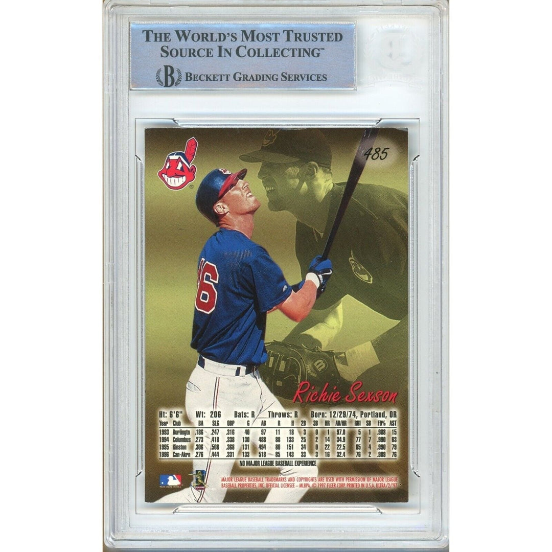 Baseballs- Autographed- Richie Sexson Cleveland Indians Signed 1997 Fleer Ultra Trading Card Beckett Authentic Auto Slab Back