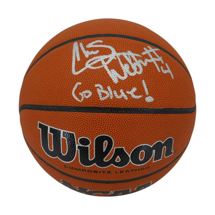 Chris Webber University of Michigan Autographed Inscribed Go Blue! Wilson NCAA Basketball CX Auth