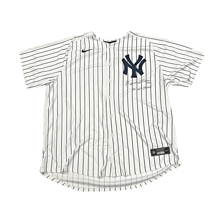 Bernie Williams New York Yankees Autographed Inscribed 4x WS Champ Nike Replica Jersey - Signed on Front