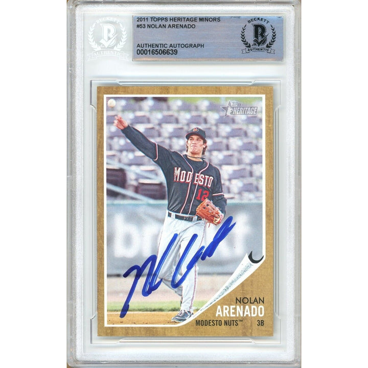 Nolan Arenado Signed 2011 Topps Heritage Minors Rookie Baseball Card BAS Auth Auto Slab