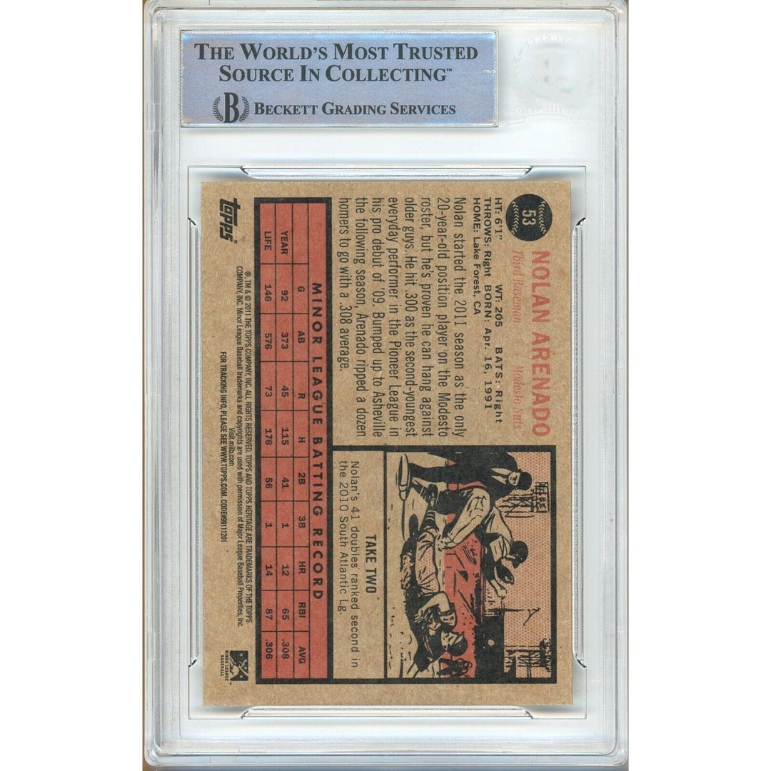 Nolan Arenado Signed 2011 Topps Heritage Minors Rookie Baseball Card BAS Auth Auto Slab