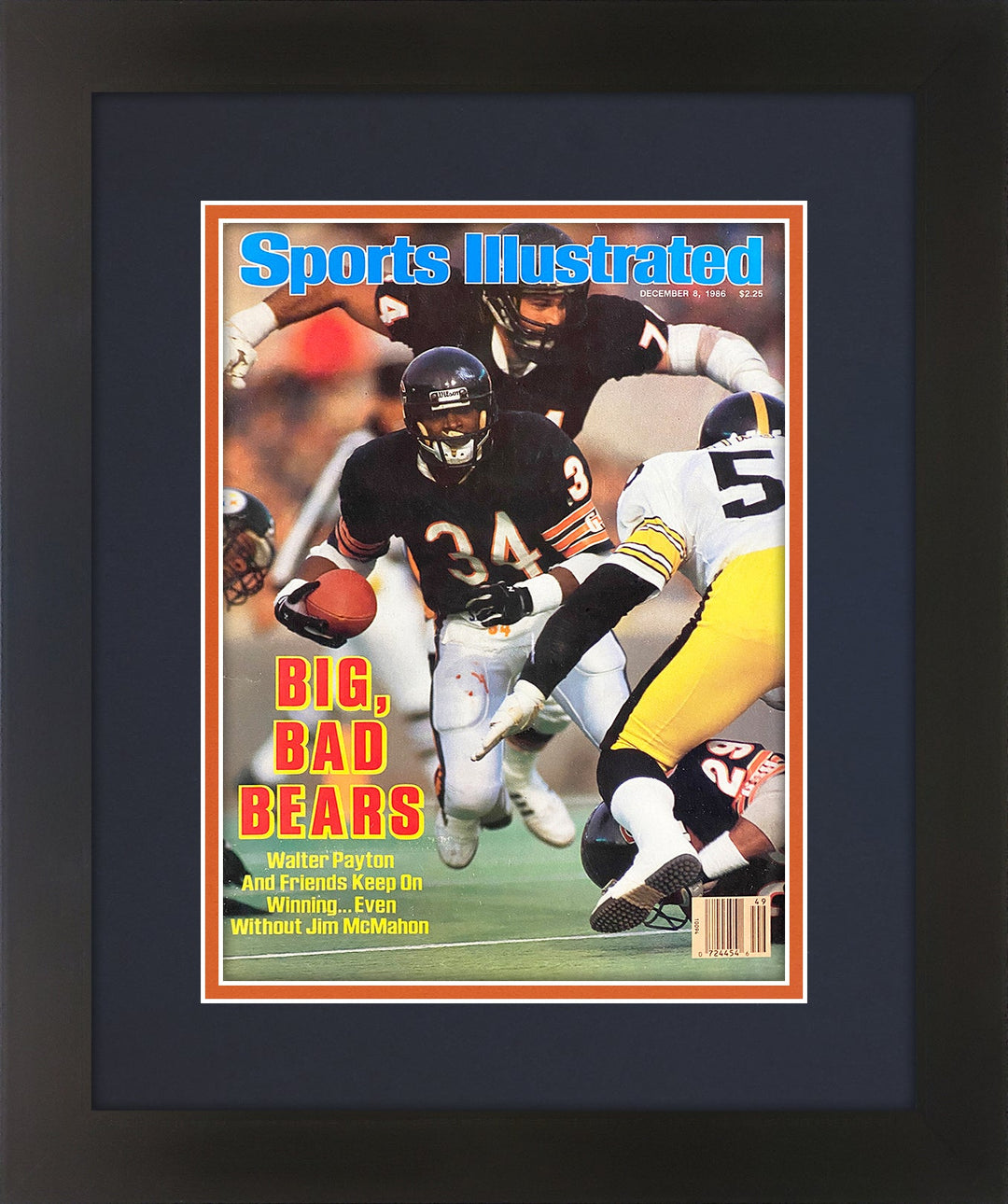 Walter Payton Chicago Bears and Hall of Famer Matted and Professionally Framed Sports Illustrated Magazine. December 8, 1986 Issue