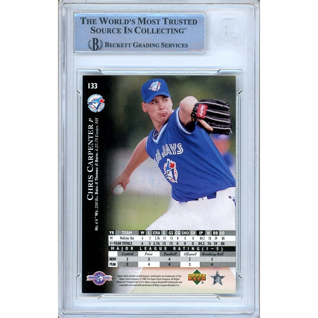Chris Carpenter Toronto Blue Jays Signed 1995 Upper Deck Minors RC BAS Auth Auto Slab