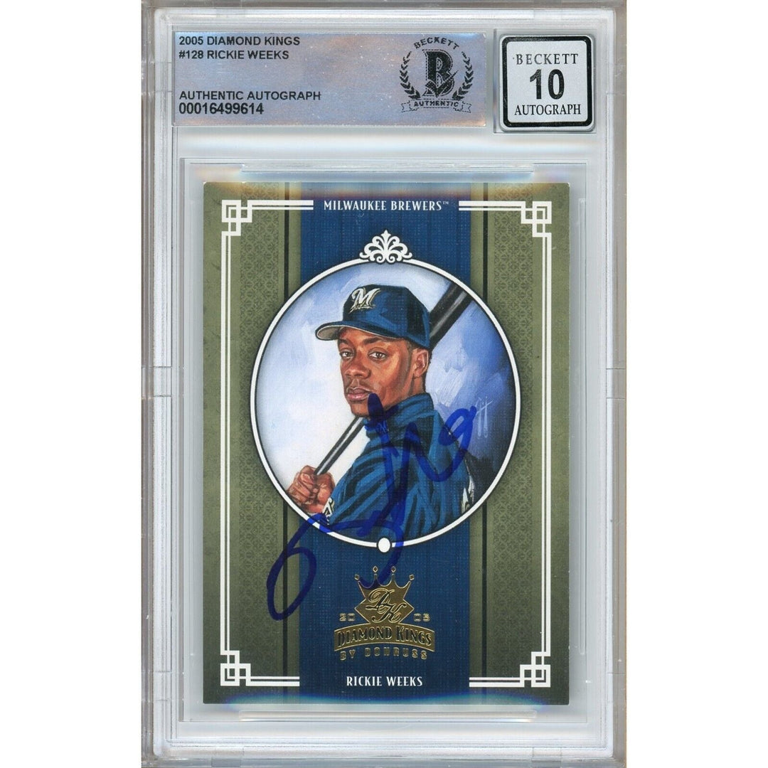 Baseballs- Autographed- Rickie Weeks Milwaukee Brewers Signed 2005 Donruss Diamond Kings Trading Card Beckett Authentic BGS Auto-10 Graded Slab Front