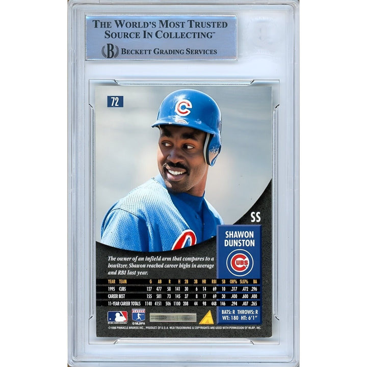 Baseballs- Autographed- Shawon Dunston Chicago Cubs Signed 1996 Pinnacle Trading Card Beckett Authentic Auto Slab Back