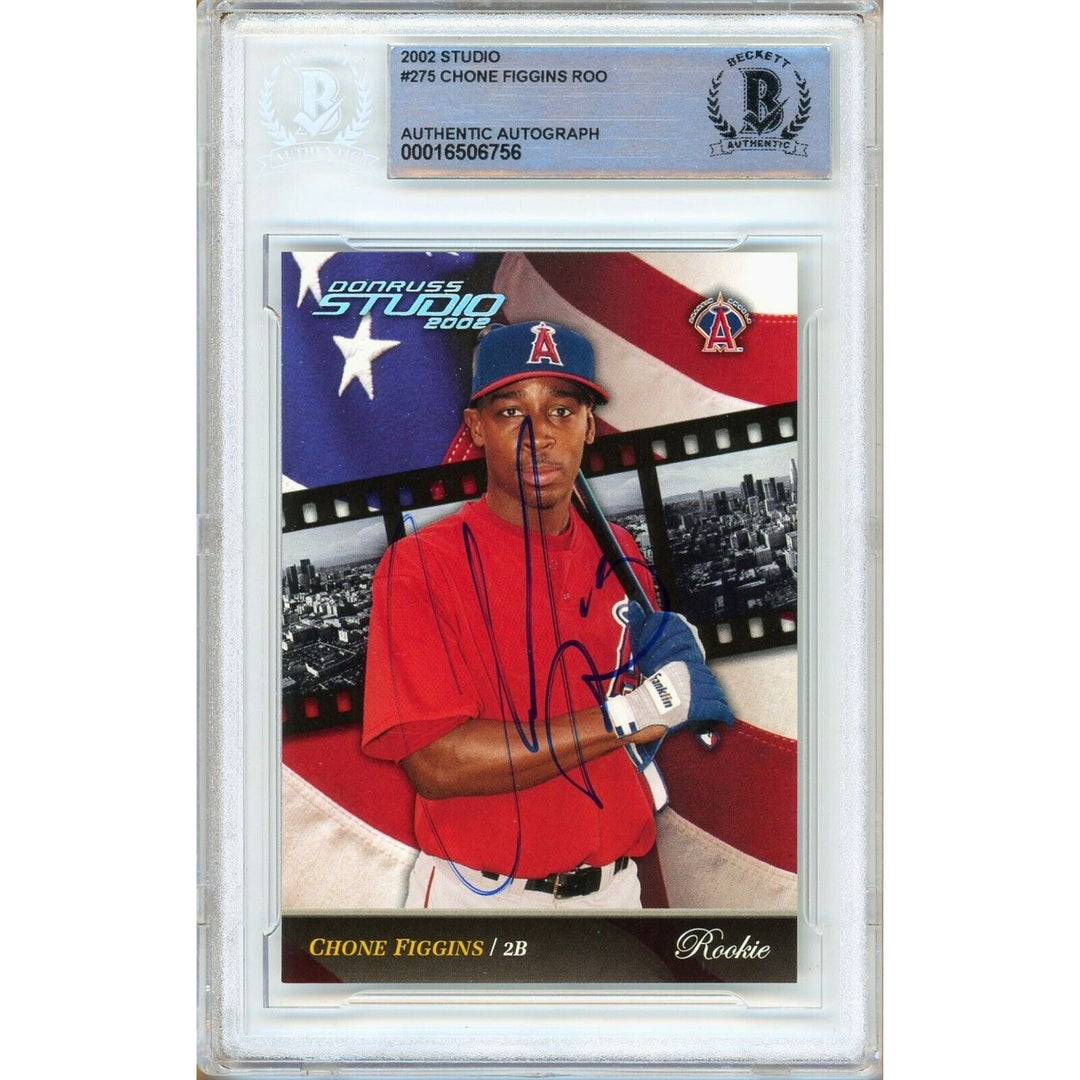 Chone Figgins Los Angeles Angels Signed 2002 Studio Rookies Card Beckett Auth Auto Slab