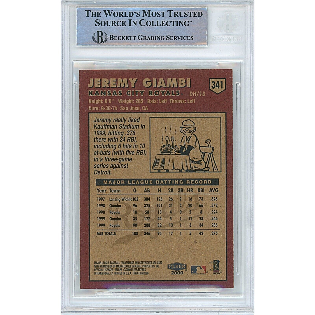 Jeremy Giambi Kansas City Royals Signed 2000 Fleer Tradition Card Beckett Auth Auto Slab