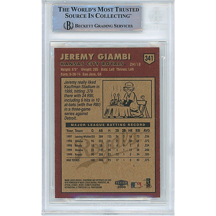 Jeremy Giambi Kansas City Royals Signed 2000 Fleer Tradition Card Beckett Auth Auto Slab
