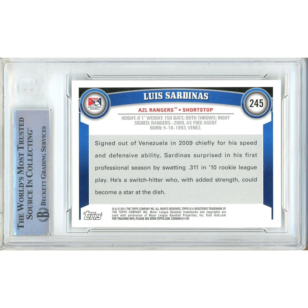 Luis Sardinas Texas Rangers Signed 2011 Topps Pro Debut Card Beckett Auth Auto Slab RC