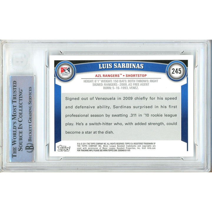 Luis Sardinas Texas Rangers Signed 2011 Topps Pro Debut Card Beckett Auth Auto Slab RC