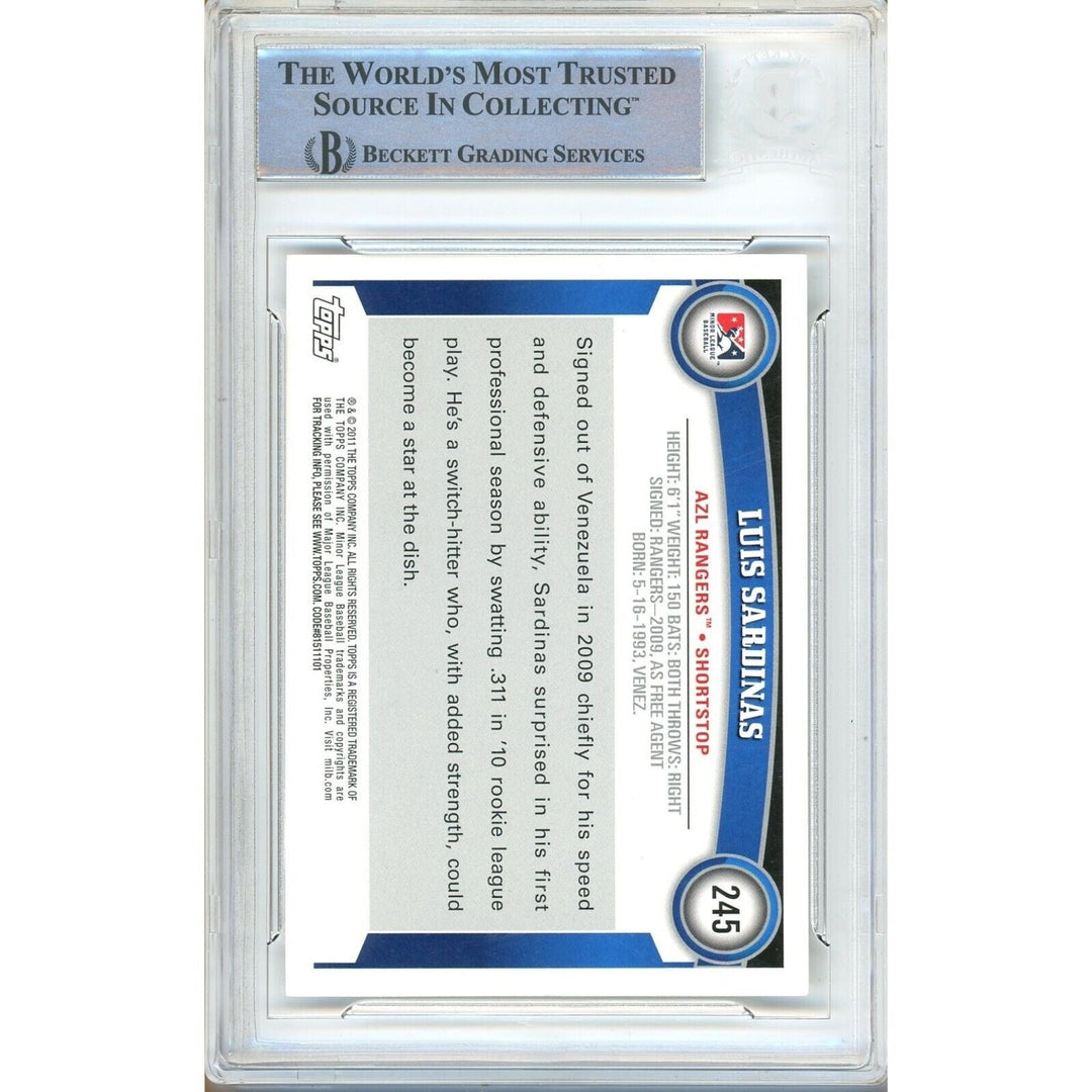 Luis Sardinas Texas Rangers Signed 2011 Topps Pro Debut Card Beckett Auth Auto Slab RC
