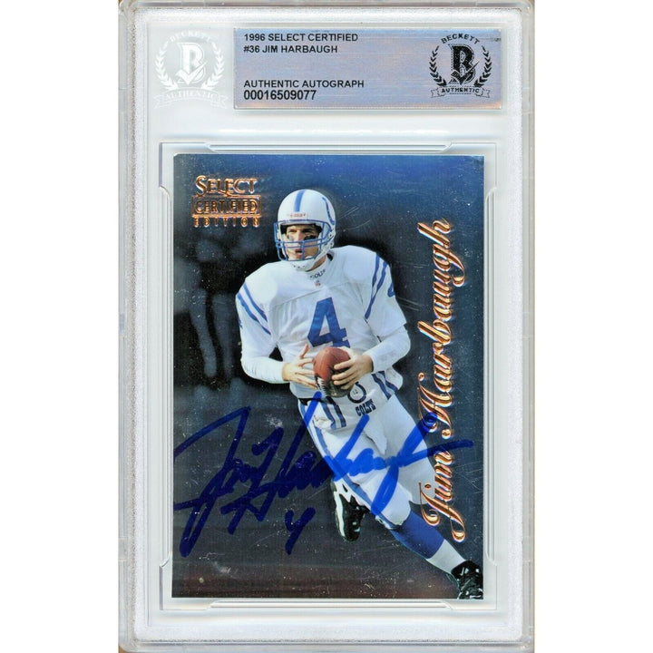 Jim Harbaugh Indianapolis Colts Signed 1996 Select Certified Card Beckett Auth Auto Slab