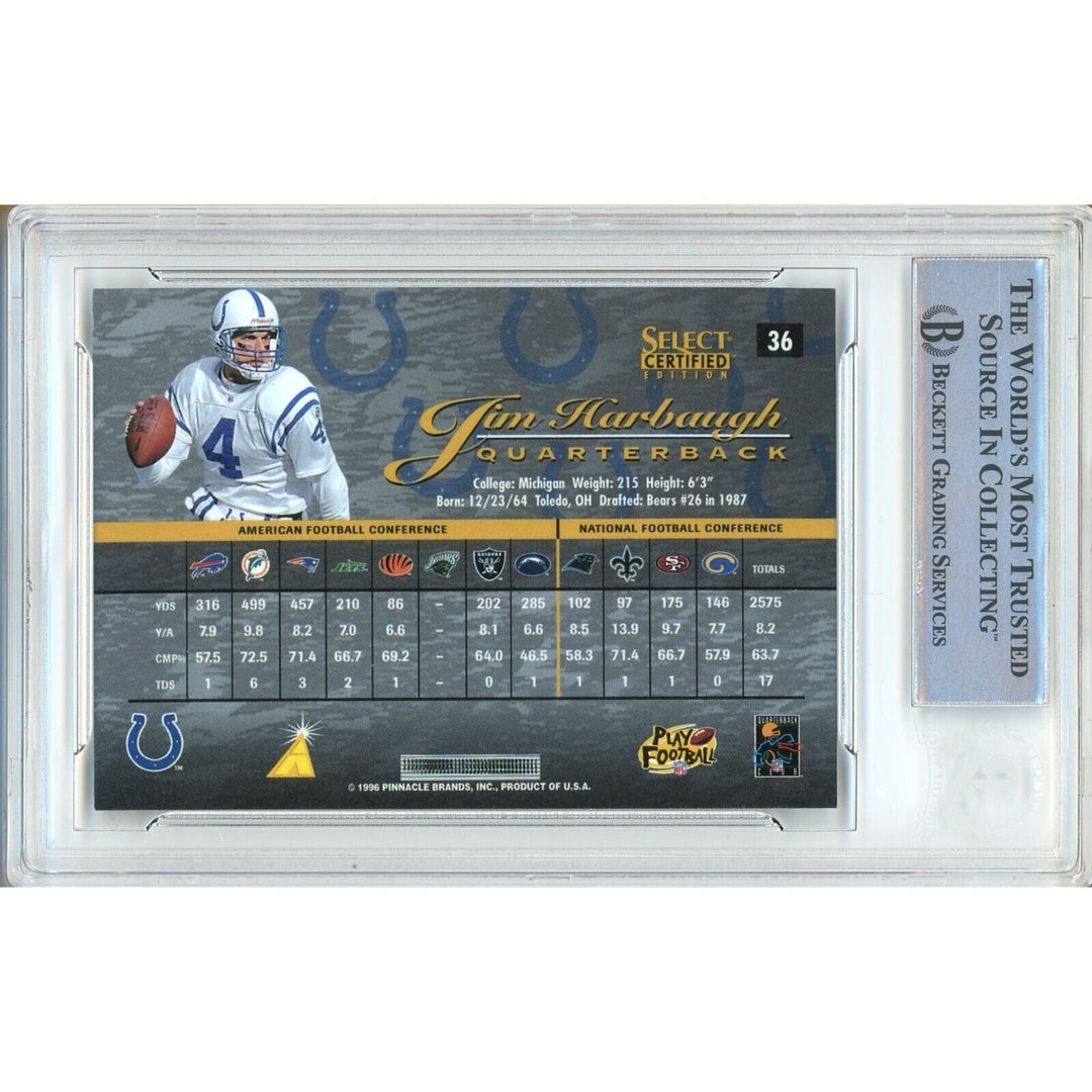 Jim Harbaugh Indianapolis Colts Signed 1996 Select Certified Card Beckett Auth Auto Slab
