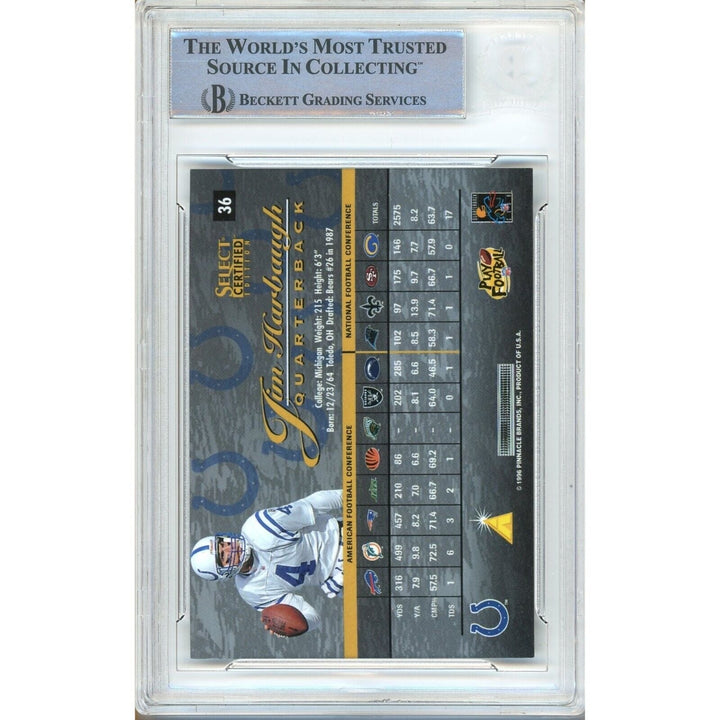 Jim Harbaugh Indianapolis Colts Signed 1996 Select Certified Card Beckett Auth Auto Slab