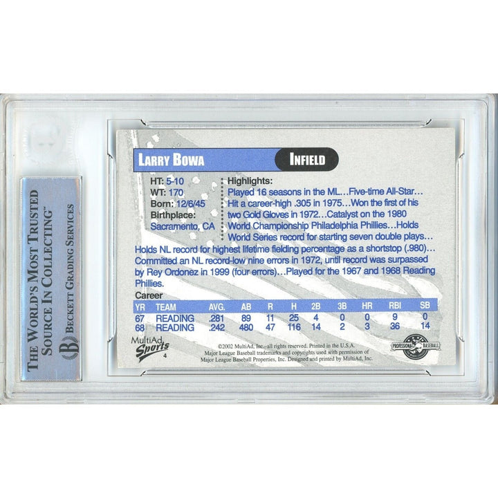 Larry Bowa Phillies Signed 2002 Reading Phils Legends Baseball Card Beckett Auth Auto Slab
