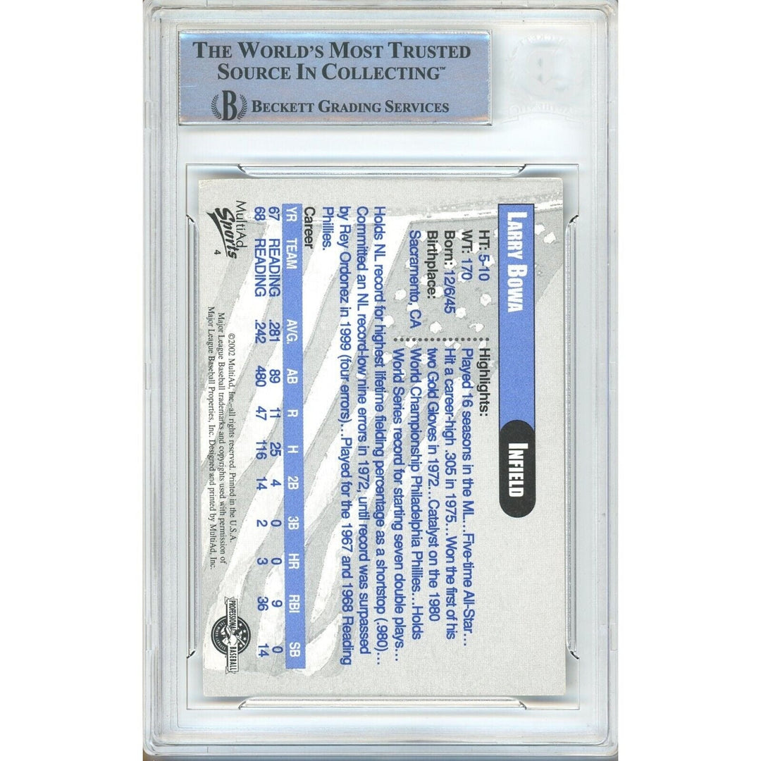 Larry Bowa Phillies Signed 2002 Reading Phils Legends Baseball Card Beckett Auth Auto Slab