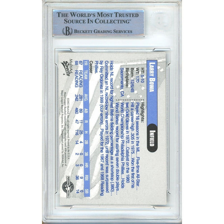 Larry Bowa Phillies Signed 2002 Reading Phils Legends Baseball Card Beckett Auth Auto Slab