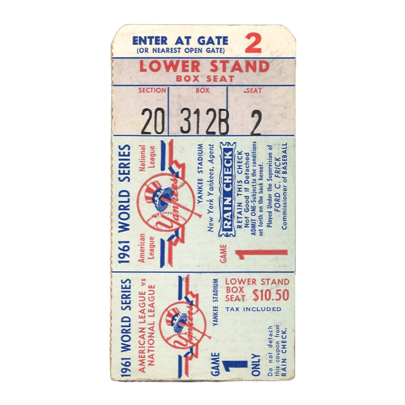 1961 New York Yankees World Series Game 1 Ticket