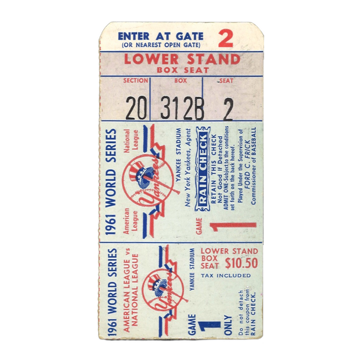 1961 New York Yankees World Series Game 1 Ticket