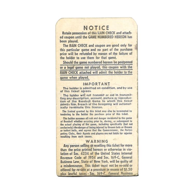 1961 New York Yankees World Series Game 1 Ticket