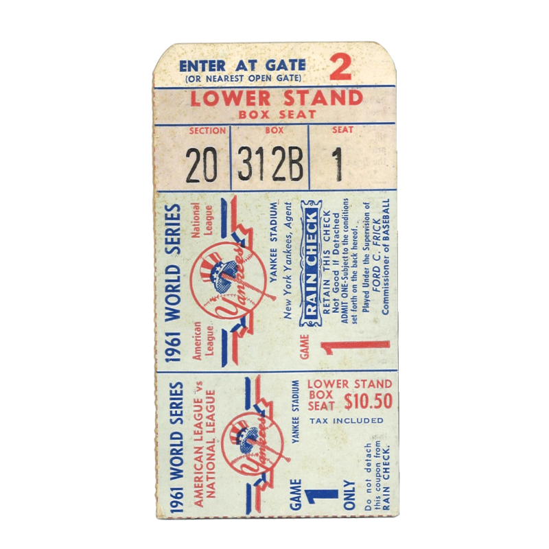1961 New York Yankees World Series Game 1 Ticket