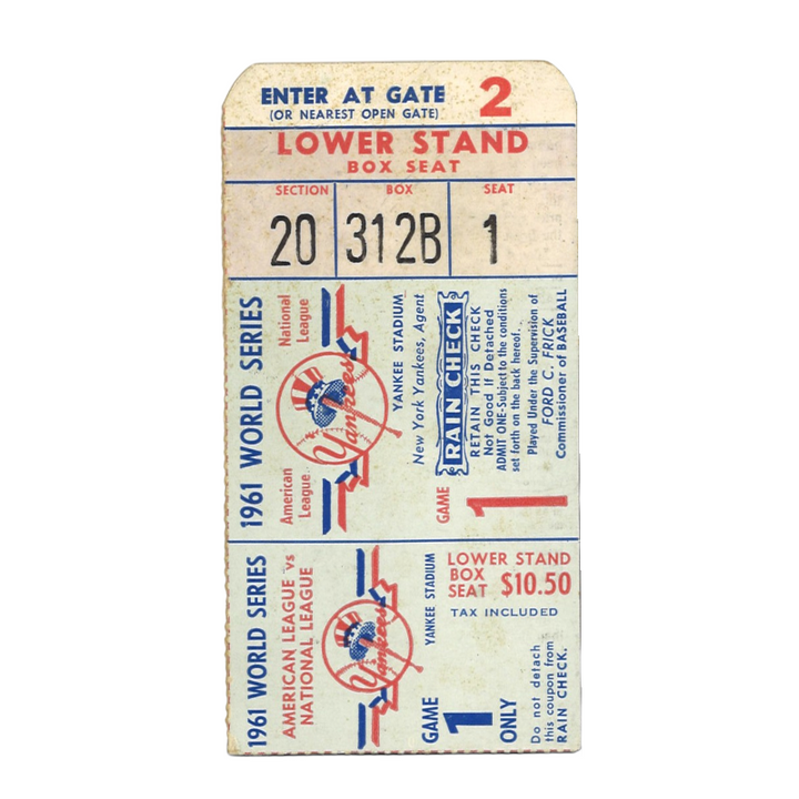 1961 New York Yankees World Series Game 1 Ticket