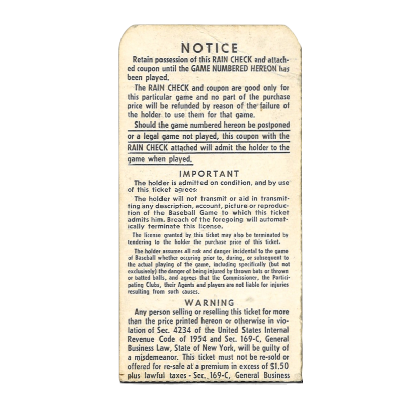 1961 New York Yankees World Series Game 1 Ticket