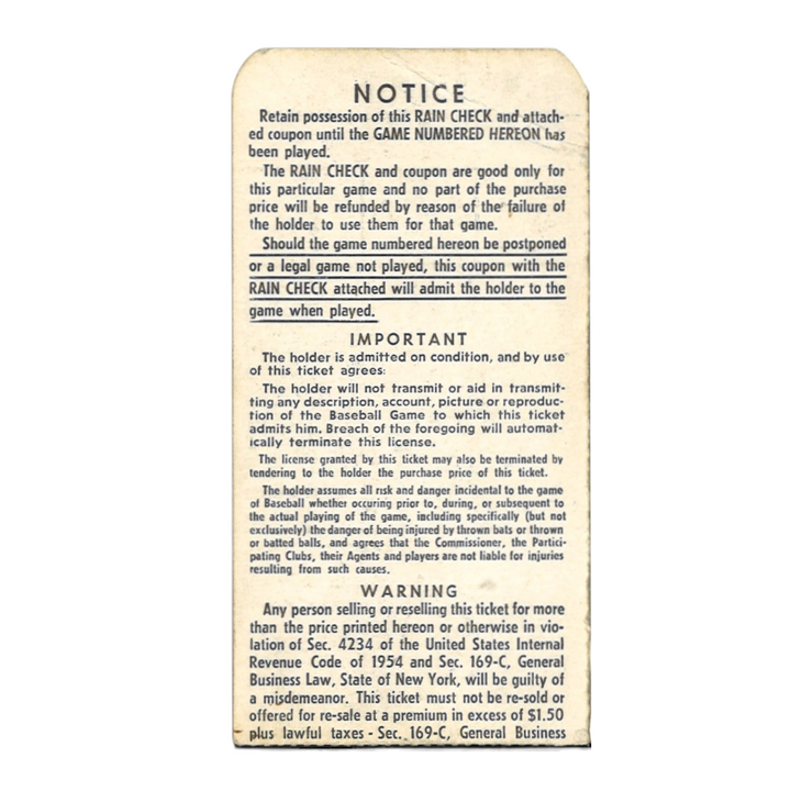 1961 New York Yankees World Series Game 1 Ticket