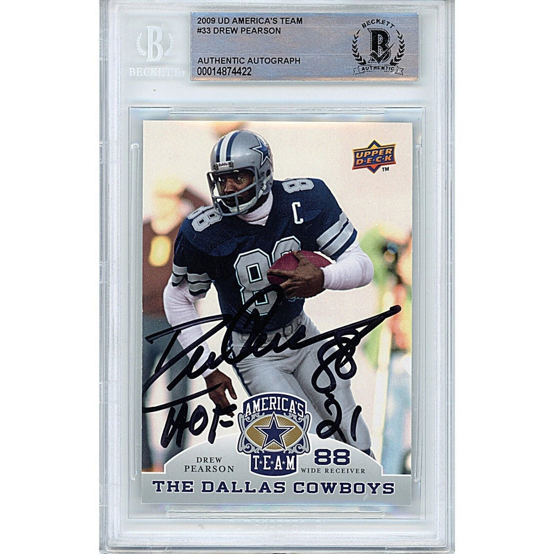 Drew Pearson Dallas Cowboys Signed 2009 Upper Deck Football Card BAS Auth Auto Slab