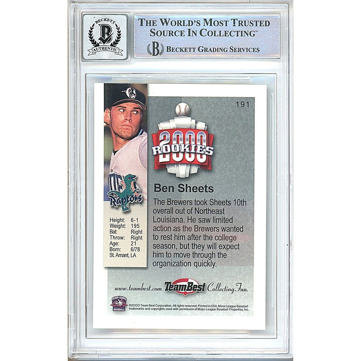 Ben Sheets Milwaukee Brewers Signed 2000 Team Best Rookie BGS Auto 10 Graded Slab