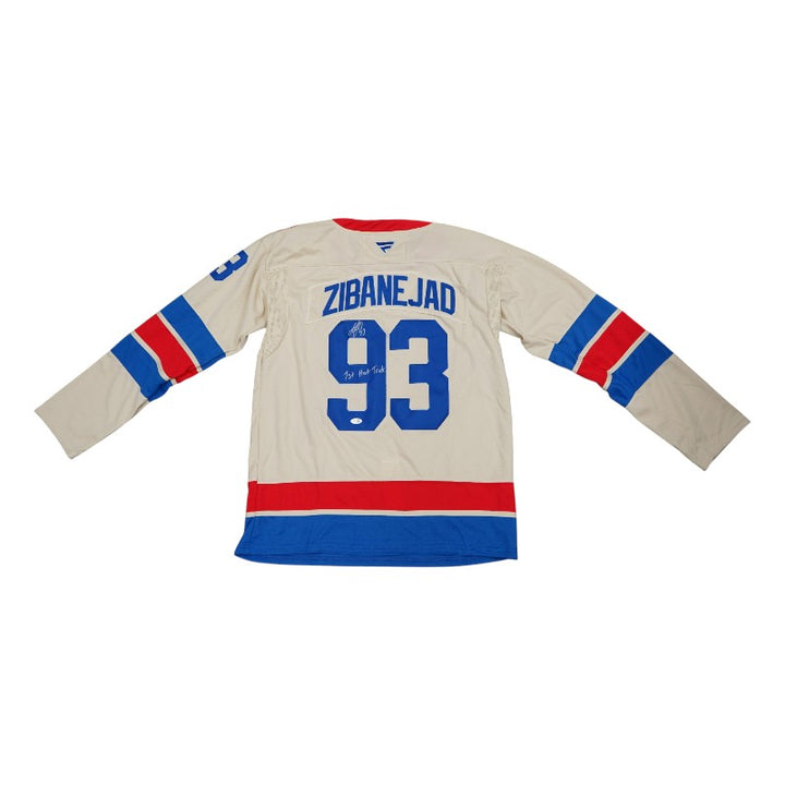 Mika Zibanejed New York Rangers Autographed Inscribed 2026 Winter Classic Pro Style Jersey JSA Holo Only