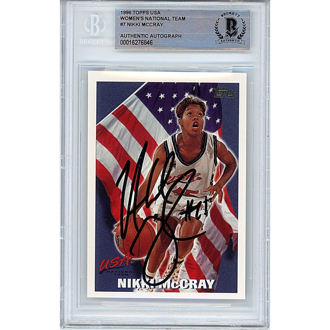 Nikki McCray Team USA Signed 1996 Topps Olympics Basketball Card BAS Auth Auto Slab