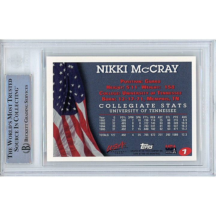 Nikki McCray Team USA Signed 1996 Topps Olympics Basketball Card BAS Auth Auto Slab