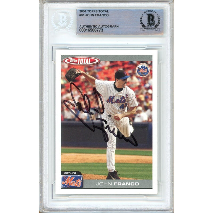 John Franco New York Mets Signed 2004 Topps Total Baseball Card Beckett Auth Auto Slab