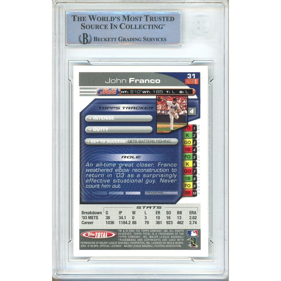 John Franco New York Mets Signed 2004 Topps Total Baseball Card Beckett Auth Auto Slab