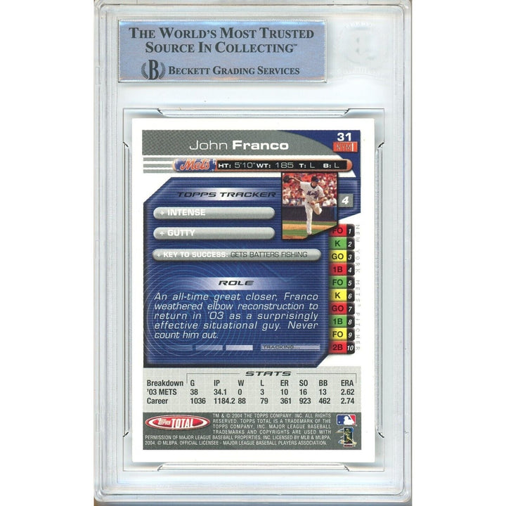 John Franco New York Mets Signed 2004 Topps Total Baseball Card Beckett Auth Auto Slab
