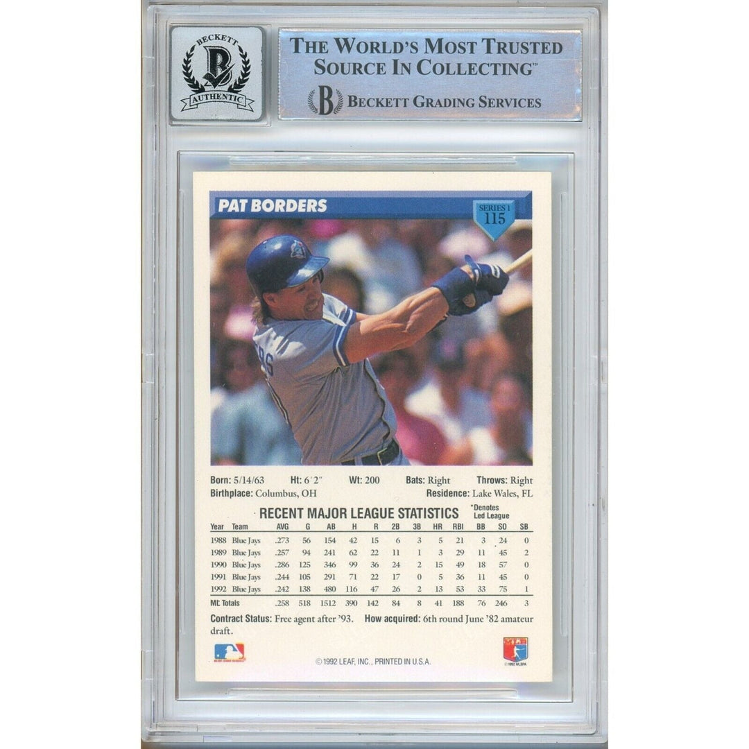 Pat Borders Toronto Blue Jays Signed 1993 Donruss Baseball Card BGS Auto 10 Graded Slab