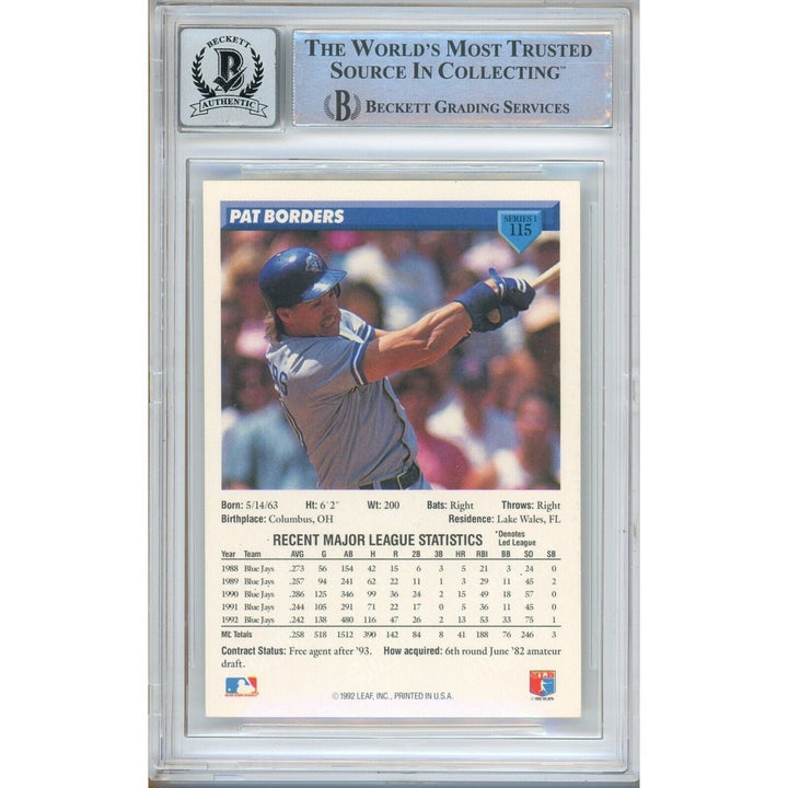 Pat Borders Toronto Blue Jays Signed 1993 Donruss Baseball Card BGS Auto 10 Graded Slab
