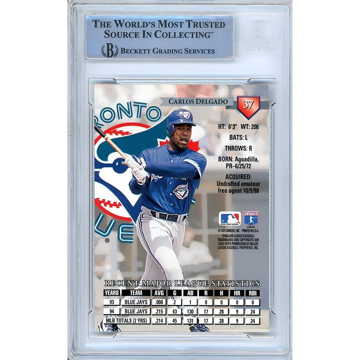 Carlos Delgado Toronto Blue Jays Signed 1995 Donruss Baseball Card BAS Auth Auto Slab