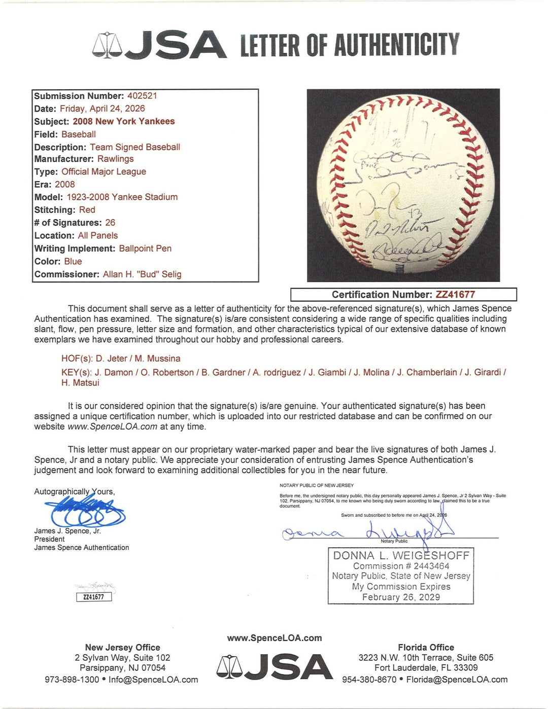 Jeter 2008 Yankees Multi Signed Stadium Final Season Baseball 26 Autos JSA LOA