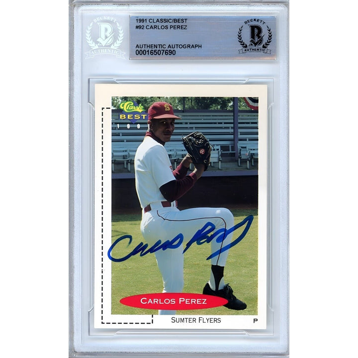 Carlos Perez Montreal Expos Signed 1991 Classic Best Baseball Card Beckett Auth Auto Slab