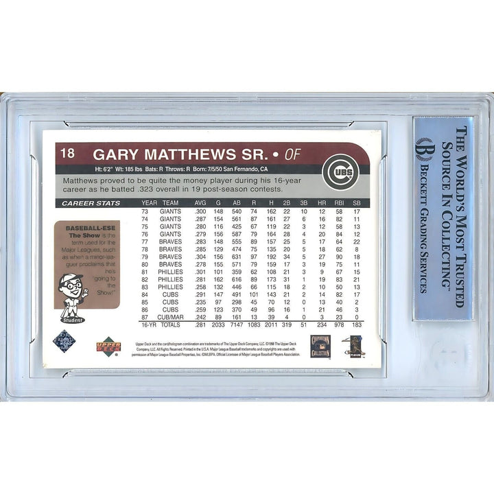 Gary Matthews Sr Chicago Cubs Signed 1998 Upper Deck Retro Card Beckett Auth Auto Slab